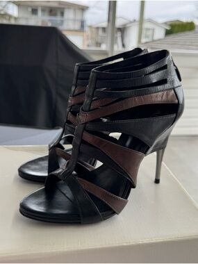 Aldo Bronze/Black Leather Heels - Size 39 (fits like 38 / 7.5 US)